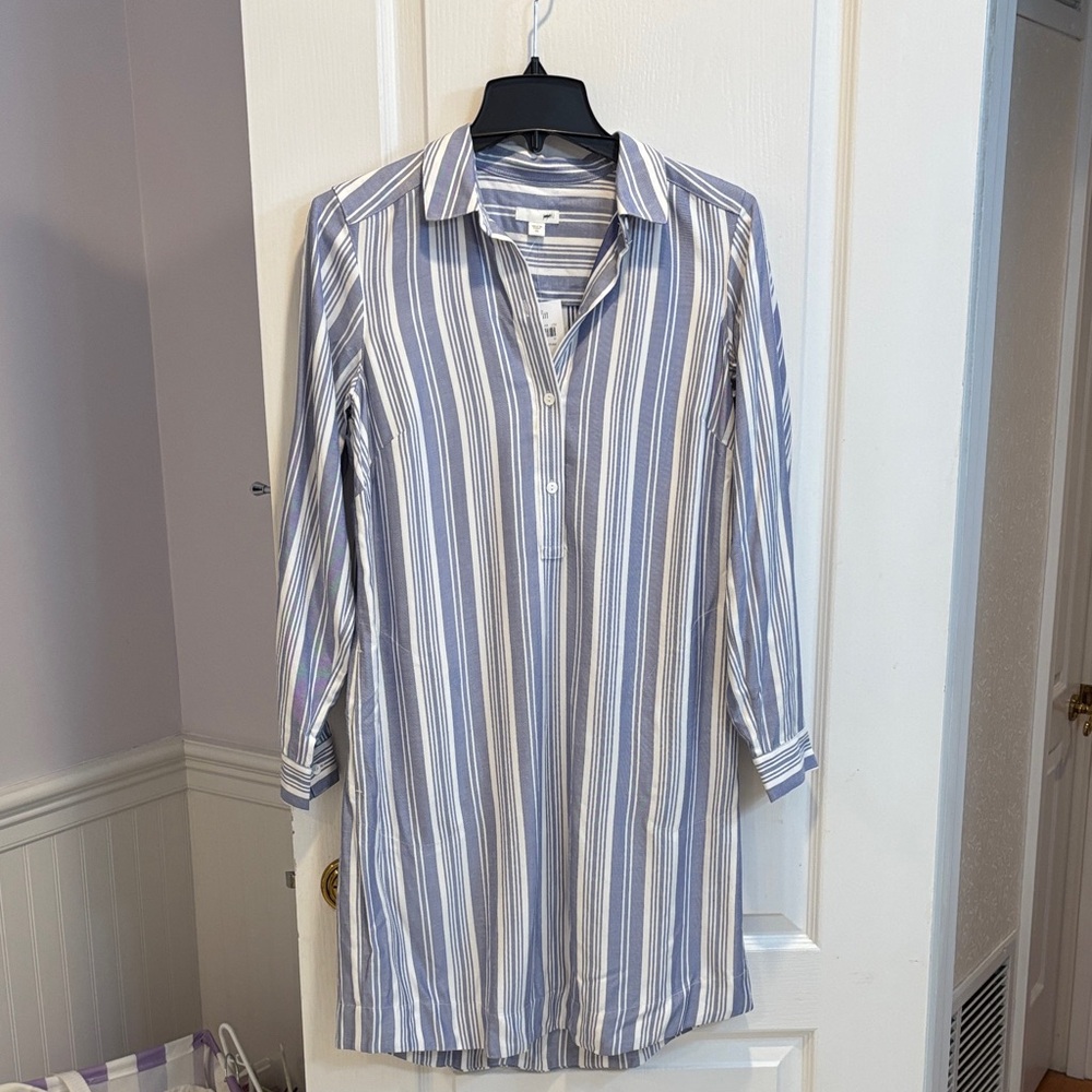 NWT J. Jill Blue and White Striped Button-Down Dress